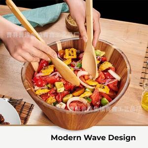 Tazón de madera para ensalada, tazón multifuncional para servir frutas, ensaladas, palomitas de maíz, decoración del hogar, apto para lavavajillas - Product Image 3