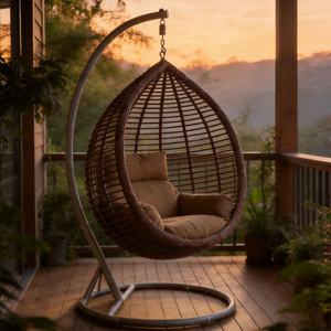 Silla Colgante Moderna de Mimbre Sintético con Cojín Impermeable para Uso en Restaurantes y Villas al Aire Libre, Silla Colgante para 1 Persona - Product Image 3