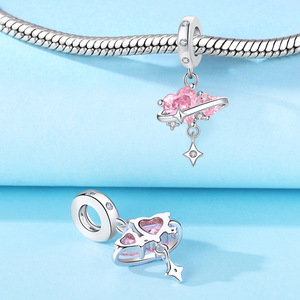 White brass double heart pendant, niche and high-end DIY <b>bracelet</b> accessory <b>beads</b>, Valentine's Day/anniversary gift - Product Image 5