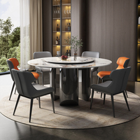 Table à manger ronde moderne avec plateau en pierre frittée et structure métallique réglable, 8 places, design luxueux, construction durable