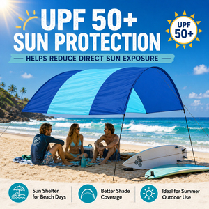 Auvent de plage à énergie éolienne de 150 pieds carrés, complet avec poteaux en aluminium, ancres de sable, cordes d'arrimage et protection solaire UPF 50+ - Product Image 2