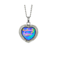 Collier Pendentif Cœur en Alliage de Zinc Philcha Vintage Ocean's Mystique 20mm avec Pierre d'Humeur Changeante de Couleur, Chaîne Métallique de 18 pouces, Cadeau pour Femme