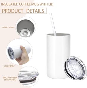 Gobelets isothermes en acier inoxydable à double paroi sous vide, fins et minces, de 12 oz, vierges pour sublimation, en gros, pour enfants avec paille - Product Image 2