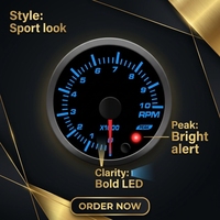 Tachometer LED 52mm 0-10 x1000 RPM Analog RPM Meter untuk Dashboard Mobil Universal