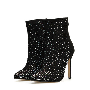 CSB118 crystals ankle suede leather ankle <strong>zip</strong> <strong>up</strong> high heel <strong>boots</strong> for wome - Product Image 5