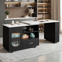 Îlot de cuisine mobile sur roulettes avec comptoir extensible pliable, étagères ouvertes, armoire de rangement, porte en verre, tiroirs, chariot