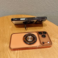 Coques transparentes tendance avec protection d'objectif, étui de téléphone antichute en TPU plaqué, support rotatif à 360° pour iPhone 15, 17 Pro, 14, 18 Pro Max