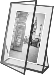 Cadre photo en métal noir personnalisé, double face, verre et métal, cadre photo flottant pour affichage sur table - Product Image 3