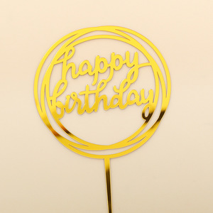 Topper per <span class=keywords><strong>torta</strong></span> in acrilico personalizzato in molti stili con geometria dorata Toppers per <span class=keywords><strong>torta</strong></span> con lettera rotonda Happy Birthday Wedding Party Cupcake Toppers - Product Image 2