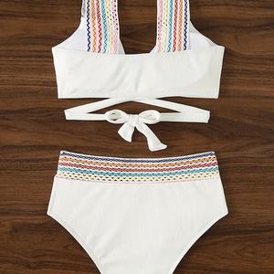 Traje de Baño Bikini de Cintura Alta para Mujer, Diseño Personalizado 2024, Estampado de Plátano, Conjunto de Dos Piezas - Product Image 4