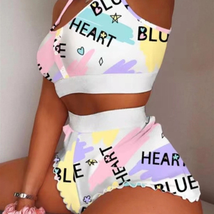 Vente européenne et américaine mode fraise imprimé dentelle fronde deux pièces maison porter doux pyjamas - Product Image 1