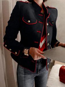 Giacca Corta da <span class=keywords><strong>Donna</strong></span>, Bottoni Dorati, Bordatura Rossa a Contrasto, Decorazione Spallina, Vestibilità Slim, Cappotto Casual - Product Image 3