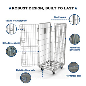 टेटर मेष पाउडर कोटिंग टिकाऊ लॉजिस्टिक्स स्पेस सेविंग रोल केज चार पहिया फोल्डेबल कार्ट हैंडल ट्रॉली ओम शॉपिंग टूल - Product Image 3