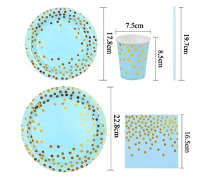 150 pièces Or Dot Bleu Vaisselle Jetable Bébé Douche Tasses Pailles Serviettes Plaques 1st <span class=keywords><strong>Anniversaire</strong></span> Décor Enfants Garçons Sert 25 - Product Image 2
