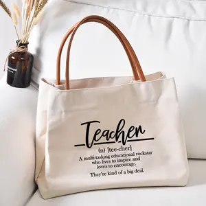 Сумка-тоут с принтом для преподавателей, женская модная холщовая пляжная сумочка, подарок на День учителя