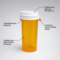 Flacons médicaux réversibles à ouverture par pression et rotation, à l'épreuve des enfants, pour pilules de prescription, en PP, sérigraphiés, 13Dr 16Dr 30Dr