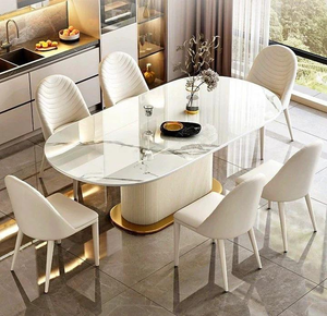 Ensemble table et chaises ovales <span class=keywords><strong>en</strong></span> pierre frittée, <span class=keywords><strong>brillant</strong></span>, moderne, durable, écologique, 4 places, mobilier de maison - Product Image 1