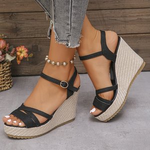 Nouvelles sandales <span class=keywords><strong>compensées</strong></span> confortables à brides croisées style espadrille pour femme, idéales pour l'extérieur – Collection été transfrontalière - Product Image 1