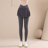 Deux pantalons de yoga combinés avec jupe trapèze Jupe de danse pour femmes automne et hiver Séchage rapide Fitness Scrunch Leggings