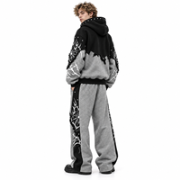 Ensemble sweat à capuche et pantalon de survêtement surdimensionné en molleton bouclette pour homme, avec clous et patchwork, style streetwear vieilli, OEM ODM, faible MOQ