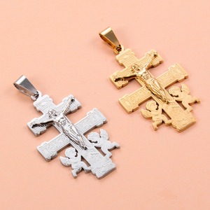Grand pendentif croix en acier inoxydable, pendentif de prière d'ange pour hommes et femmes, bijoux vintage couleur argent/or, cadeau - Product Image 2
