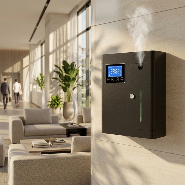 High-end Smart Aroma Diffuser, Compact and Wall-mountable, LED Display,  Control, Hotel-grade.