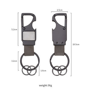 Nouveau porte-clés transfrontalier en cuir véritable multifonctionnel avec décapsuleur, porte-clés créatif pour homme, pendentif métallique gravé au laser - Product Image 2