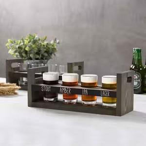 Plateaux de service personnalisés en bois avec logo de marque pour bière et whisky, avec 4 verres de dégustation peints pour Big Whale <span class=keywords><strong>Italie</strong></span> - Product Image 4