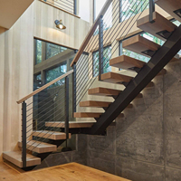 Escalier monodirectionnel OEM d'usine avec marches en bois de chêne et structure en acier durable