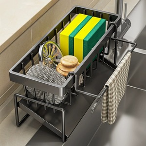 Kitchen Sponge Rack Storage Shelf With Dishcloth Drainer No Drill Multi Functional Countertop Sink Organizer Rust Resistant - Product Image 1