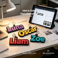 Porte-clés 3D en PVC personnalisé avec nom, lettres en caoutchouc souple, vente en gros, OEM, ODM, directement de l'usine, certifié BSCI