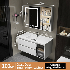 Specchio LED Intelligente ZYTH da Parete, Mobile Bagno Moderno in Legno Massello Bianco con Ante in <span class=keywords><strong>Vetro</strong></span> e Lavabo in Ceramica per Hotel e Appartamenti - Product Image 6