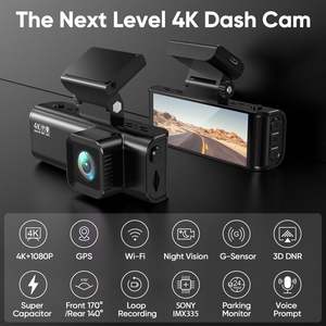 3.18 inch IPS màn hình 4K Dash Cam phía trước phía sau ống kính kép Wifi GPS xe hộp đen Dash máy ảnh - Product Image 2