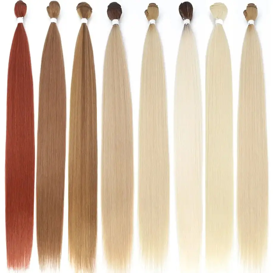 Fibra de proteína orgánica resistente al calor Ombre Blonde Weave Bone Straight Hair Bundles Extensiones de cabello sintético