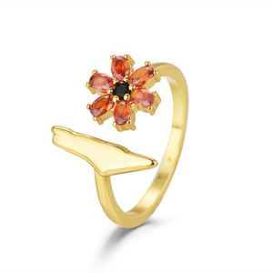 Anillo de Moda 2025 con Diseño de Mapa de Palestina y Flor de Circonio, Anillo Abierto Chapado en Oro de 18K, Joyería Árabe para Mujeres y Niñas - Product Image 5