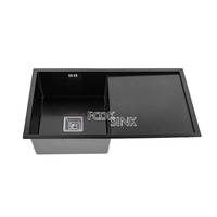 Évier de cuisine noir 860x480mm à cuve unique avec égouttoir, en acier inoxydable de haute qualité, idéal pour le lavage des aliments en appartement - Vente Flash