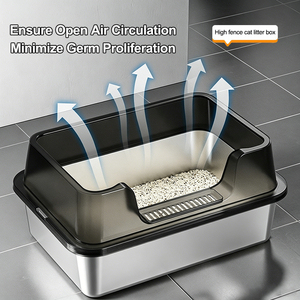 Bac à litière pour chat en acier inoxydable, écologique, avec couvercle à rebord haut, sans fuite d'urine, avec pelle de nettoyage facile, grande capacité - Product Image 2