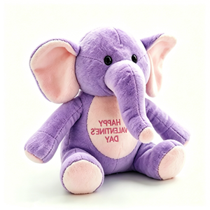 Peluche de elefante morado lavanda de pelo corto ultra suave personalizado, orejas, vientre, punta del trompo y almohadillas para las patas de color rosa rubor. - Product Image 3