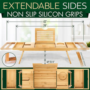 <span class=keywords><strong>Porte</strong></span>-savon en verre à vin Caddy Plateau de petit-déjeuner <span class=keywords><strong>Baignoire</strong></span> et lit imperméables en bambou avec bras coulissants pliants Table de <span class=keywords><strong>baignoire</strong></span> en bois - Product Image 2