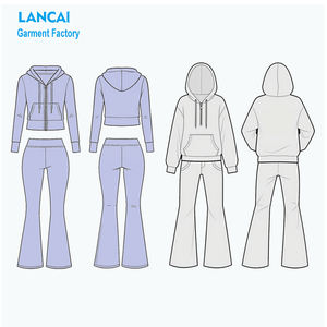 Conjunto de 2 piezas personalizado de fabricante para mujer, pantalones de chándal de algodón pesado, Sudadera con capucha, parche bordado, cremallera, sudaderas, pantalones acampanados - Product Image 1