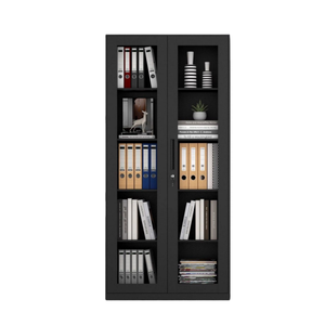 Librería de Acero con Puerta de Vidrio de Doble Hoja y Borde <span class=keywords><strong>Estrecho</strong></span>, <span class=keywords><strong>Armario</strong></span> Metálico Delgado con 4 Estantes Ajustables y Tiradores de Plástico - Product Image 1