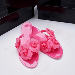 Summer Women's Slippers 2026 New 3D Flower Decorated <strong>Flip</strong>-<strong>flop</strong> <strong>Jelly</strong> Shoes Flat Beach Sandals Waterpoof PVC <strong>Flip</strong> <strong>Flops</strong> - Product Image 2