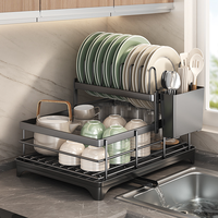 Promotion : Égouttoir de cuisine 2 niveaux facile à installer pour vaisselle, assiettes et bols