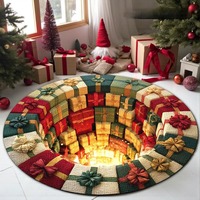 Karpet Bulat Beludru Kristal Bertema Natal 3D untuk Hadiah Dekorasi Ruang Tamu Anti-Selip Mudah Dirawat