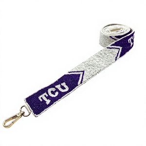 สายกระเป๋าแบบคลาสสิก TCU ประดับลูกปัด ดีไซน์หรูหรา สีม่วงขาว งานแฮนด์เมดคุณภาพเยี่ยม รูปทรงสี่เหลี่ยมผืนผ้า  อุปกรณ์ตกแต่งกระเป๋าทำจากผ้า - Product Image 1