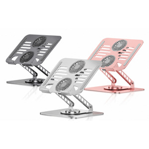 Support pour ordinateur portable à double ventilateur de refroidissement, métal, rotation à 360 degrés, pliable, pour ordinateur portable et tablette - Product Image 1