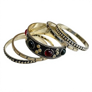 Ensembles de bracelets fantaisie ANEES HANDICRAFTS en laiton plaqué or avec pierres en résine et motifs de paix, pour femmes, mariage, romantique - Product Image 1