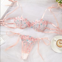 Siap Kirim Set Bra dan Celana Dalam Renda Bunga Bordir Daisy Seksi Model High-Rise Warna Putih Manis untuk Wanita XL OEM