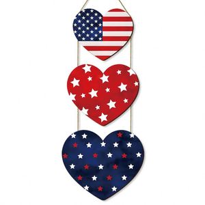 Letrero Colgante de Madera con Bandera Americana de 3 Niveles en Forma de Corazón, Decoración Patriótica para el Hogar del 4 de Julio, Decoración para Fiesta del Día de la Independencia - Product Image 3