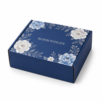 Boîte d'expédition pliable bleu marine personnalisée avec logo imprimé floral, vente en gros directe d'usine OEM